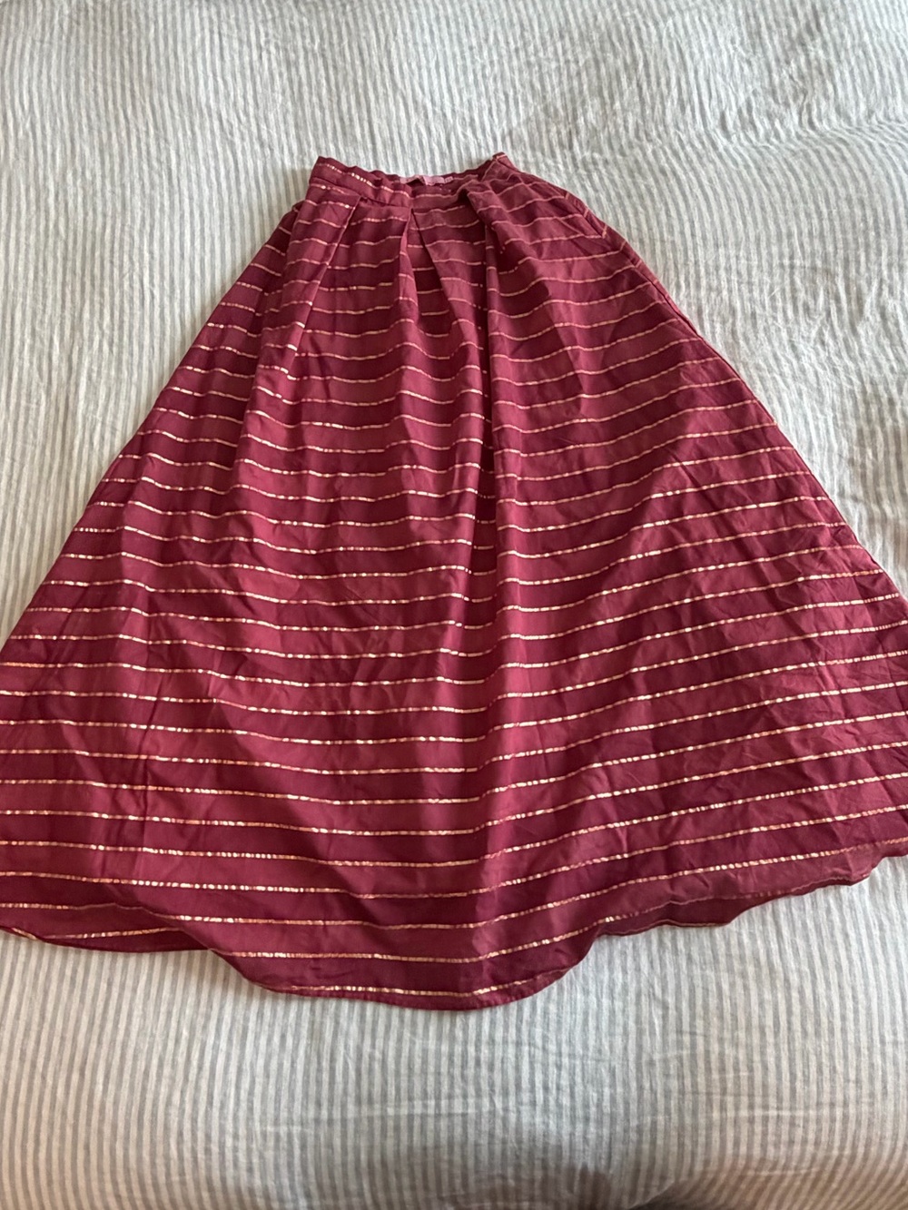 NWT Anthropologie Eva Franco Burgundy Maxi Skirt with Gold Metallic Stripes